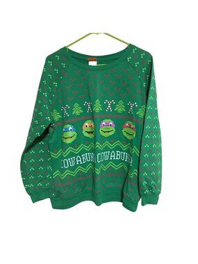 NICKELODEON GREEN NINJA TURTLES CHRISTMAS SWEATER JUNIORS XL 15-17